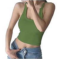 Women's Sexy Scoop Neck Tank Tops Summer Ribbed Racerback Crop Tops Casual Sleeveless Yoga Workout Solid T-Shirts