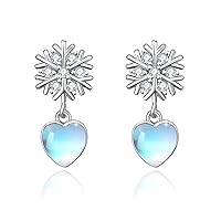 Teardrop Moonstone Earrings 925 Sterling Silver Snowflake Dangle Earrings Moonstone Drop Earrings Jewelry Gifts for Women Girls