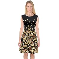 PattyCandy Women's Galaxy Space Poker Spades Kings of Heart Aztec Stars & Flamingo Cap Sleeve Midi Dress