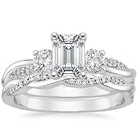 14k White Gold Emerald Cut 4-Prong Petite Twisted Vine Simulated 1.0 CT Diamond Engagement Ring Promise Bridal Ring