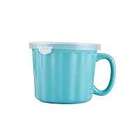 Farberware Baker's Advantage Ceramic Soup Mug with Lid, 1 Count (Pack of 1), Teal