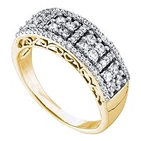 TheDiamondDeal 14kt Yellow Gold Womens Round Diamond Symmetrical Square Cluster Band Ring 1/2 Cttw