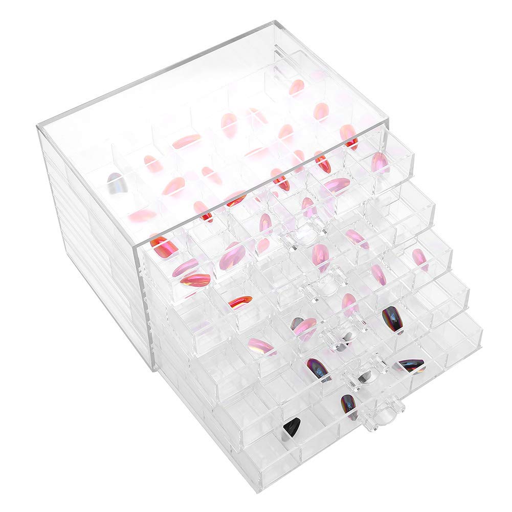 120 Grids Nail Decoration Sequence Organize Box, Transparent Empty Nail Art Storage Box for Cosmetic, Nail Arts Tool and Rhinestone