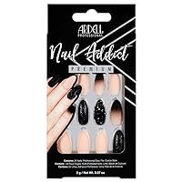 Ardell Nail Addict Premium Artificial Nail Set, Almond Shaped Black Stud & Pink Ombre Jeweled And Matte Press On Nails, 24 Glue On Nails For An Easy Manicure