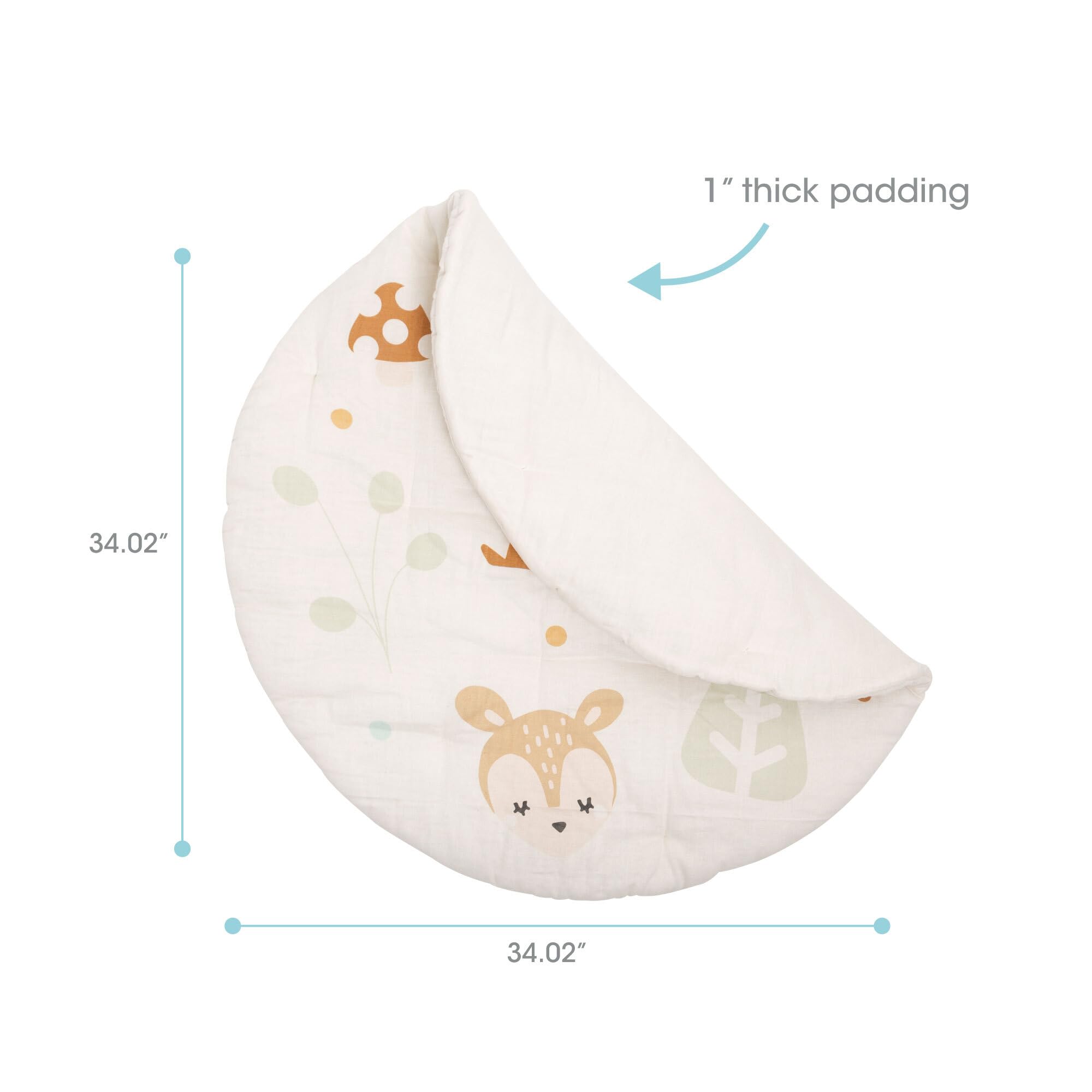 Pearhead Woodland Plush Play Mat, Portable and Washable Baby Tummy Time and Play Gym Mat, Gender Neutral Nursery Décor, Plush Cotton Play Mat