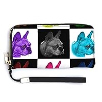 Mosaic French Bulldog Print RFID Blocking Wallet Slim Clutch Wristlet Travel Long Purse for Women Men