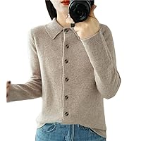 Ladies Lapel Everyday Long Sleeve Button Up Cashmere Cardigan Sweater Top