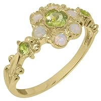 14k Yellow Gold Natural Peridot & Opal Womens Ring - Sizes 4 to 12 Available