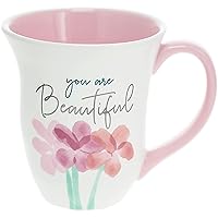 Pavilion - You Are Beautiful - 16-ounce Large Coffee Cup, Floral Pattern Mug, Mother's Day Gift Idea, Friend Gift Idea, 1 Count, White & Pink