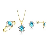 Rylos Women's 14K Yellow Gold Birthstone Set: Ring, Earring & Pendant Necklace. Gemstone & Diamonds, 6X4MM Birthstone. Perfectly Matching Friendship Gold Jewelry. Sizes 5-10