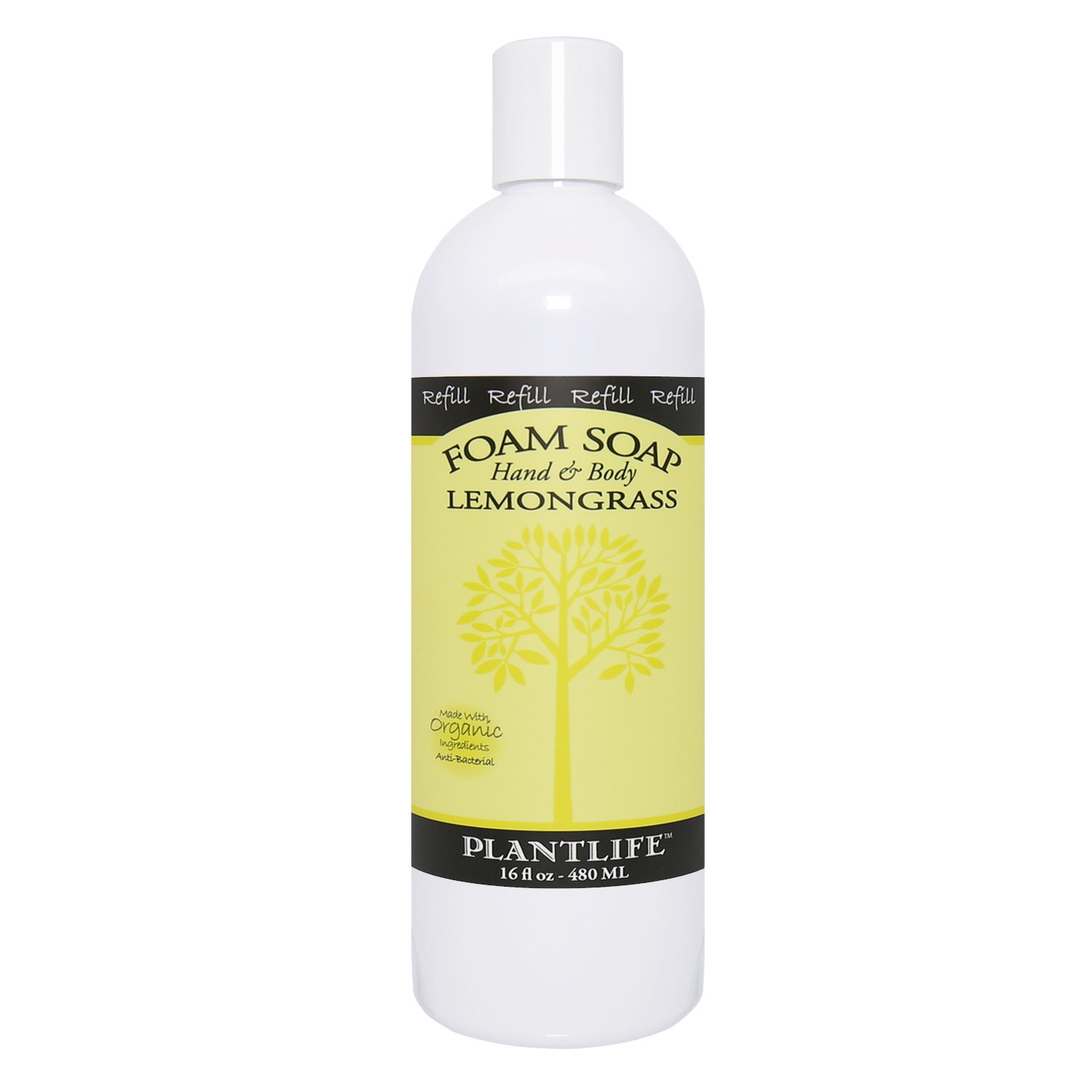 Plantlife Lemongrass Foam Soap Refill - Gentle, Moisturizing, Plant-based Foam Soap for All Skin Types - Ideal for use as a Hand & Body wash, Shaving Cream, and Foaming Fun for Kids - Made in California 16 oz