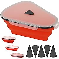 Reusable Pizza Storage Container with Lids, Expandable Silicone Pizza Container with 5 Serving Trays to Organize and Save Kitchen Space, BPA Free, Microwave & Dishwasher Safe (Red)