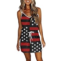 Plus Size Dresses for Curvy Women Wedding Party,Flag Day Print Women Loose Neck Dress Sleeveless Strap Independ