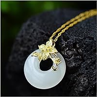 Natural Crystal Stone Necklace,Crystal Pendant Necklace,Gemstone Pendant, Natural Jade Pendant Necklace Carving Lucky Amulet,Sterling Silver Hetian Jade Necklace Pendant Flower Branch Jade Emerald Saf