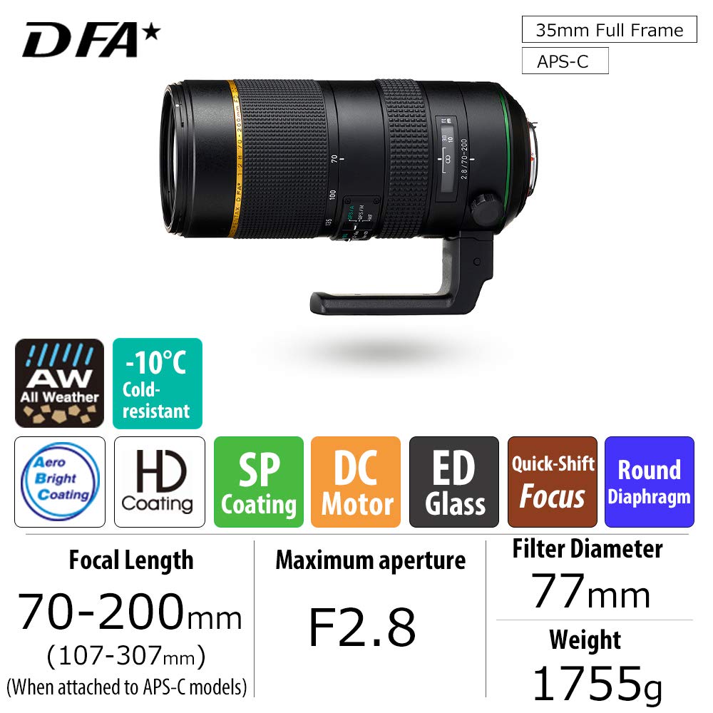 Pentax HD D FA 70-200mm f2.8ED DC AW Telephoto-Zoom Lens for Pentax KAF Cameras