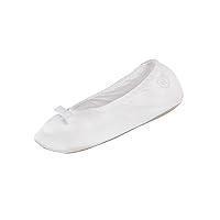 isotoner Women's Satin Ballerina Slippers with Classic Ribbon Or Soft Tie Bow and Suede Sole