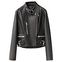 Black Genuine Sheepskin Women's Biker Leather Jacket