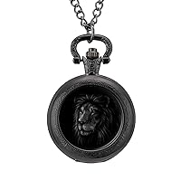 Portrait of A Lion Head Vintage Pocket Watch Arabic Numerals Scale Quartz with Chain Christmas Birthday Gifts