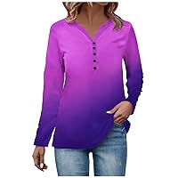 Tops for Women Fashion Henley Tops V Neck Casual Basic Printed Fashion Fall Coat Fall Trendy