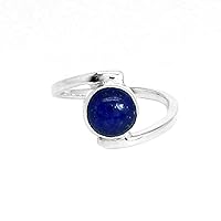 Natural Round Blue Lapis Lazuli Gemstone Silver Ring Jewelry