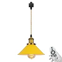 H-Type Track Pendant Light with 3.2 ft Cord Yellow Metal Cone Shade Nordic Style Industrial Factory Pendant Lamp Track Lighting with Smart Edison Bulbs Timer for Kitchen Island, 8.7