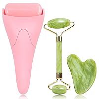 Facial Roller Set of 3, Ice Roller, Two-Sided Jade Roller and Gua Sha Set, Rolling Tool for Facial Beauty and Body Massage, Helps Reduce Puffy, Releases Stress and Tension