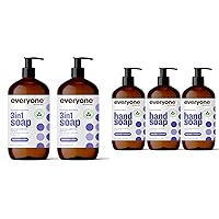 3-in-1 Soap, Body Wash, Bubble Bath, Shampoo, 32 Ounce (Pack of 2), Lavender and Aloe & Liquid Hand Soap, 12.75 Ounce (Pack of 3), Lavender and Coconut, Plant-Based Cleanser