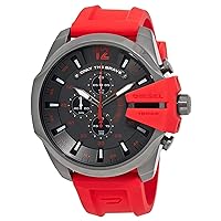 Diesel Men's Mega Chief Quartz Stainless Steel and Silicone Chronograph Watch, Color: Grey, Red (Model: DZ4427)