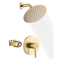 sumerain Brushed Gold Shower Faucet Set with 8 Inches Stainless Steel Rain Shower Head, Solid Brass Rough In Valve