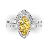 Clara Pucci 2.16ct Marquise Cut Halo Solitaire Natural Yellow Citrine Engagement Anniversary Wedding Ring Band set 18K White Gold