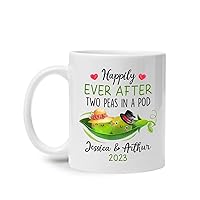 Couple Of Green Pea Mug, Custom Names & Year Pea Couple Coffee Mug, Happily Ever After Two Peas In A Pod Cup, Personalized Pea Lover Mugs Gifts For Groom Bride, Couple In Love Travel Cup 11oz 15oz