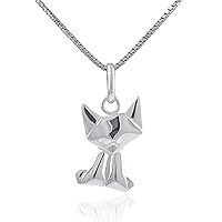 Sterling Silver Girls Origami kitty Cat Charm Necklace for Women