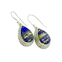 Natural Lapis lazuli Gemstone 925 Solid Sterling silver Dangle Earrings Designer Jewelry Gift For Her