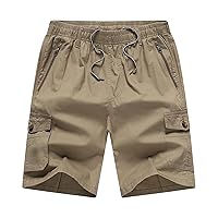 Men's Casual Hiking Cargo Shorts Lightweight Loose Elastic Waist Short Summer Outdoor Shorts with Zipper Pockets