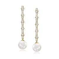 Ross-Simons 8mm Cultured Pearl and .42 ct. t.w. Diamond Drop Earrings in 14kt Yellow Gold