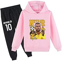 Kids Neymar Jr Hooded Sweatshirts and Sweatpants Set,Novelty Long Sleeve Tops Soccer Star Sweatsuit for Boys(2T-16Y)