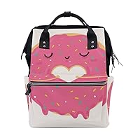 Diaper Bag Backpack Pink Donut with Heart and Face Casual Daypack Multi-Functional Nappy Bags