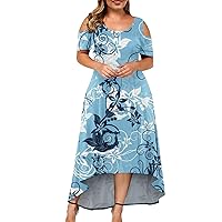 Summer Flowy Dresses for Women,V Neck Balloon Sleeve Agaric Edge Fit Cutout Side Slit Tiered A-Line Mini Dress