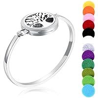 Aromatherapy Essential Oil Diffuser Bangle & Locket Bracelet with 316L Stainless Steel Pendant + 12 Pads