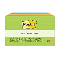 Post-it® Notes, 3 in. x 5 in., Floral Fantasy Collection, Lined, 5 Pads/Pack