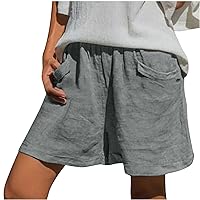 High Waisted Pull On Shorts for Women Linen Blend Summer Shorts 2024 Trendy Athletic Shorts Clothes with Pockets