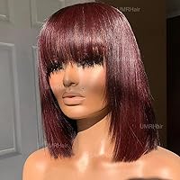 12inch Ombre Short Bob Wigs for Black Women Scalp Top 130% Density 99j Human Hair Wig with Bangs and Scalp None Lace Full Machine Made Wigs with bang Burgundy Brazilian Glueless