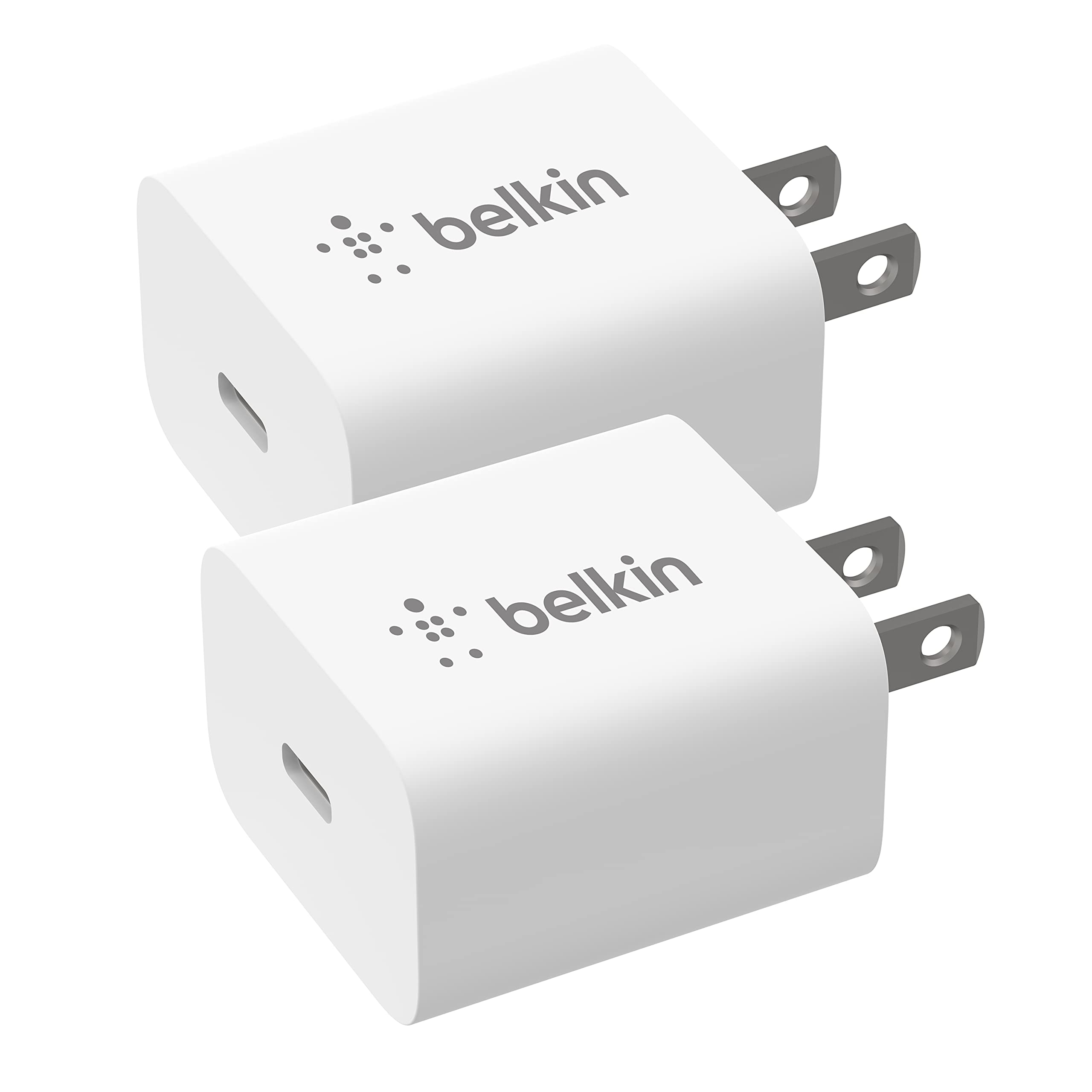 Belkin 20 Watt Wall Charger - USB Type C Fast Charging Block for iPhone 14, 14 Pro, 14 Pro Max, 13, 13 Pro, 13 Pro Max, Galaxy S21 Ultra, iPad, AirPods & More - (2-Pack)