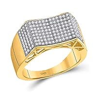 TheDiamondDeal 10kt Yellow Gold Mens Round Pave-set Diamond Concave Rectangle Cluster Ring 1/2 Cttw