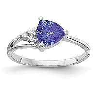 Solid 14k White Gold 6mm Tanzanite Blue December Gemstone VS Diamond Engagement Ring (.024 cttw.)