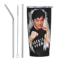Stainless Steel Mug Jackie Actors Chan Tumbler With Lid and Strawsnd Coffee Mug Water Bottle Travel Mugs Vacuum Double Wall Cup for Office Home 20oz