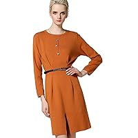 Musen Fashion Women Long Sleeve Knee Length Waisted Sweater Knit Dress Slit At the Front