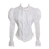 Victorian Blouse for Women Vintage Lace Ruffle Neck Puff Long Sleeve Shirt Tops