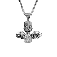 Men Women 925 Italy Gold Finish Iced Micropave Yellow Cartoon Bart GUD BAD Charm Necklace Ice Out Pendant Stainless Steel Real 2 mm 22