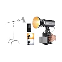 NEEWER MS150B 130W Bi Color LED Video Light and C Stand with Boom Arm, Mini COB Portable Photography Bowens Continuous Lighting with App/2.4G Control, 200000 lux/0.5m, 2700K-6500K, CRI97+, 12 Scenes